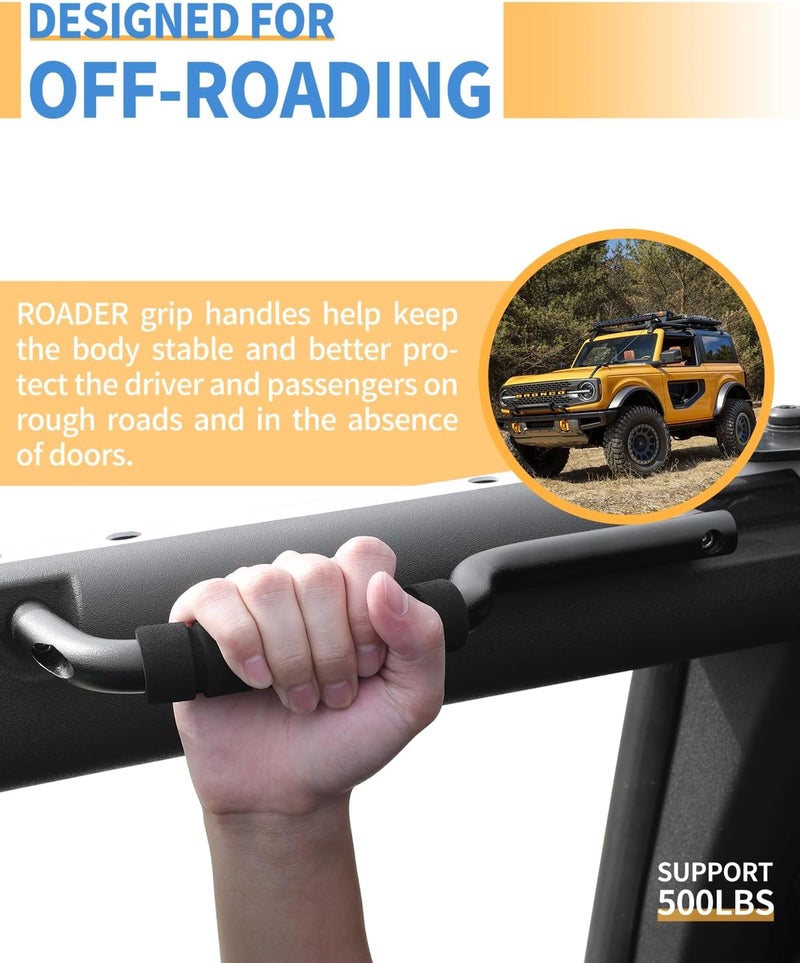 ROADER Front & Rear Roll Bar Grab Handles Compatible with 2024 2025 New Ford Bronco 2021 2022 2023 4 Door, Aluminum Alloy Grip Handles Bronco Interior Accessories, 4 Pack(Not Fit Bronco Sport) - Image 2